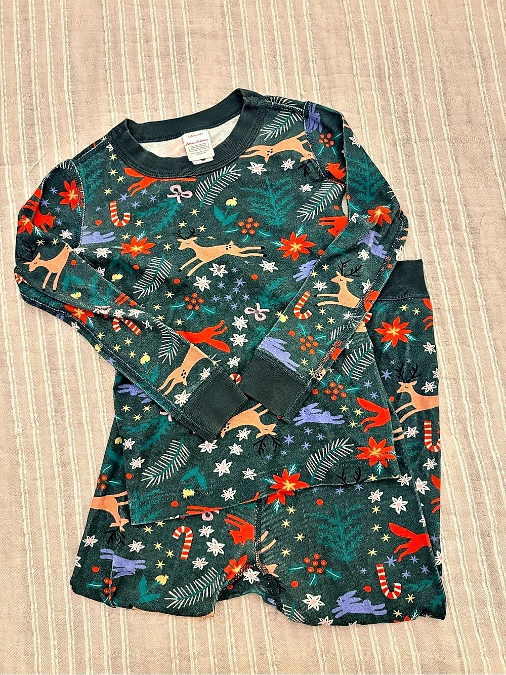Hanna Andersson Dear Deer Long John Pajama Set Green & Red Size 5